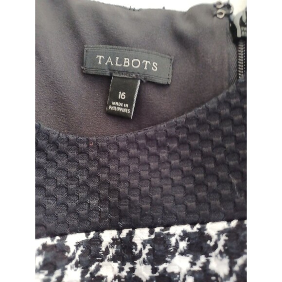 Talbots black/white houndstooth shift dress 16 plus sz sleeveless classic offic - Picture 2 of 10